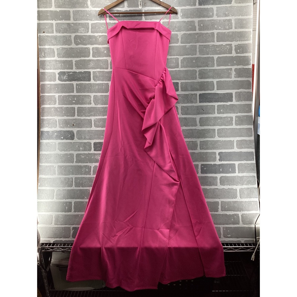 The Vintage Shop Hot‎ Pink Ruffle Side Slit Maxi Dress Gown VD8407 Large
